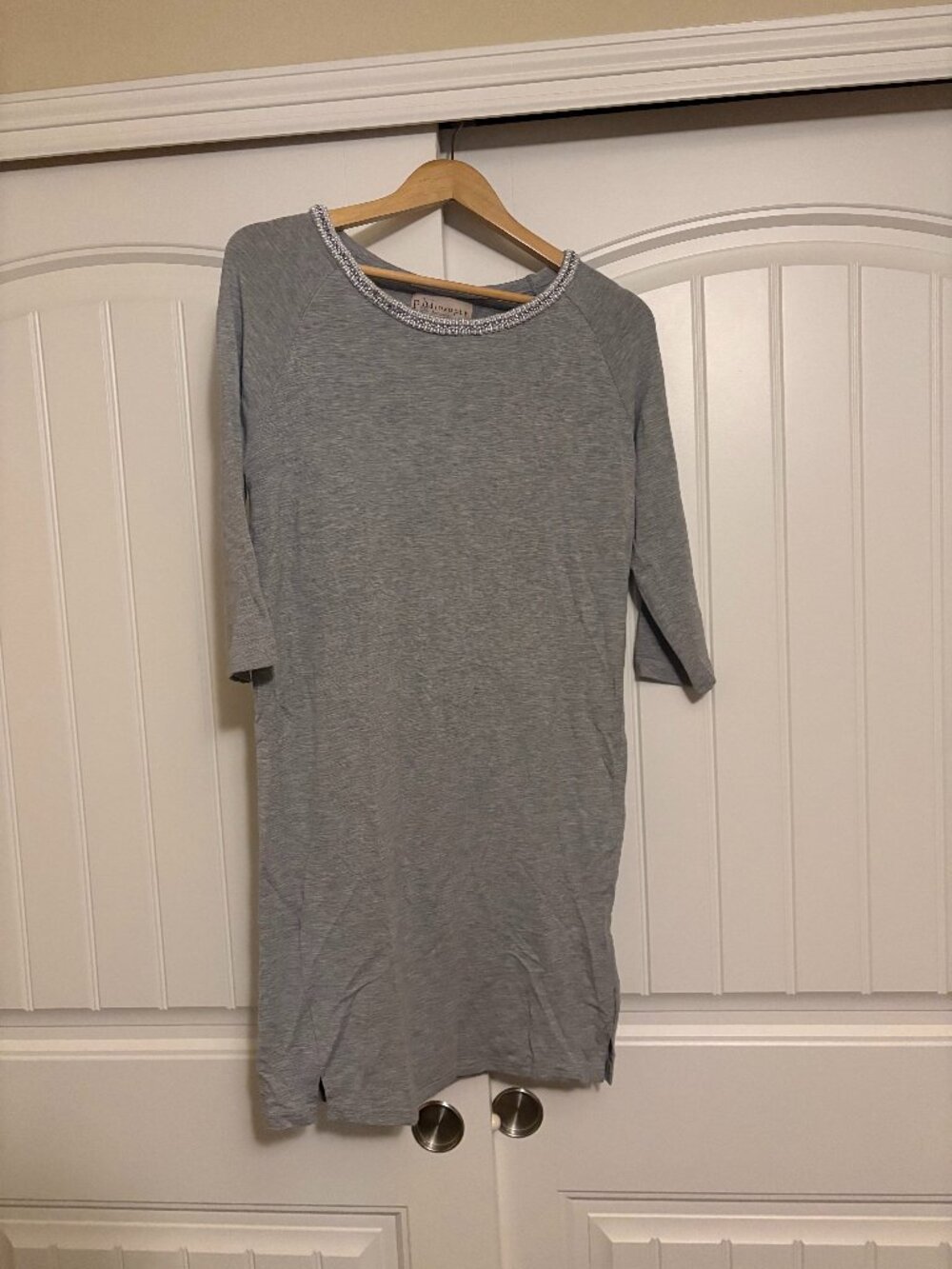 Philosophy Beaded Neckline Midi Dress Small Gray 3/4 Sleeves NWT NEW Neutral